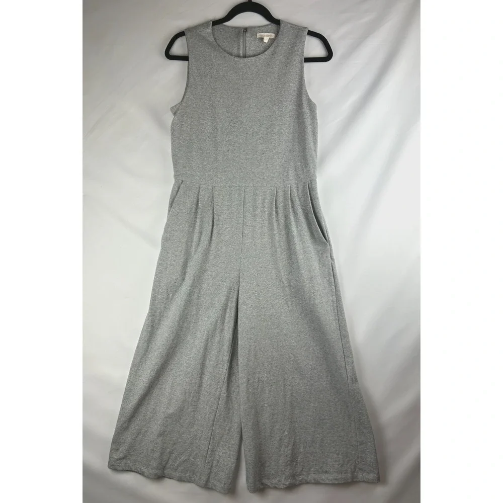 EILEEN FISHER Gray Lightweight Cropped Wide Leg Jumpsuit Romper Pockets Sz: XS